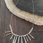 SP013 DROP FAN NECKLACE WITH SILVER NUGGETS [SILVER-PLATE]