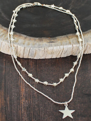 SP031S SHORT DOUBLE STRAND STAR CHARM NECKLACE [SILVER PLATE]