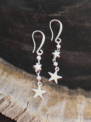 SP035S DOUBLE STAR DROP CHARM EARRING [SILVER PLATE]