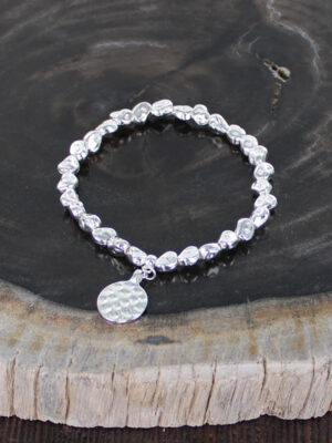 SP101C ELASTICATED NUGGET BRACELET WITH DISC CHARM [SILVER-PLATE]