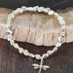 SP101D ELASTICATED NUGGET BRACELET WITH DRAGONFLY CHARM [SILVER PLATE]