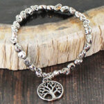 SP101T ELASTICATED NUGGET BRACELET WITH TREE-OF-LIFE CHARM [SILVER-PLATE]