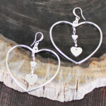 SP206 OPEN HEART EARRINGS WITH DROP CHARMS [SILVER-PLATE]
