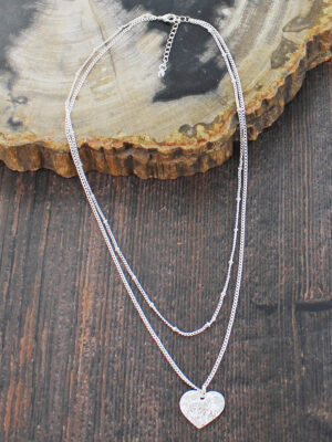 SP476 DOUBLE STRAND HEART NECKLACE [SILVER-PLATE]