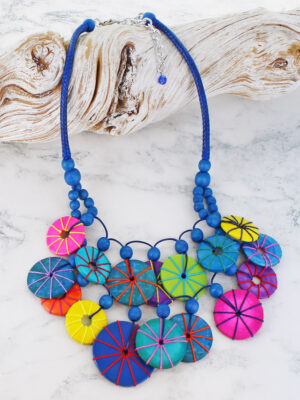 UJ1504 OVERLAPPING WOODEN DISC NECKLACE