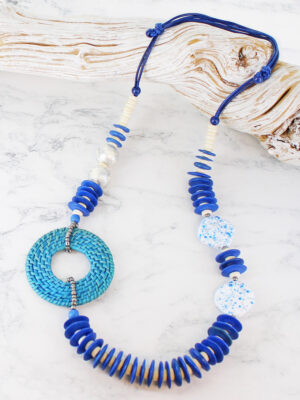 UJ1519 BLUE TONAL ASYMMETRIC NECKLACE