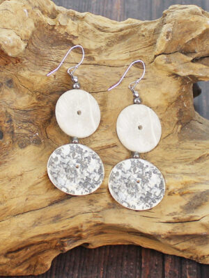 UJ1525 WOOD & RESIN DOUBLE DISC EARRINGS