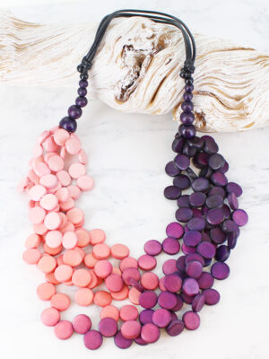 UJ6401PU MULTI-STRAND WOODEN DISC CLUSTER NECKLACE