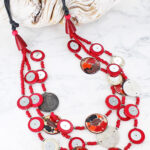 UJ6419 MULTI-STRAND COCONUT BEAD NECKLACE (RED TONES)