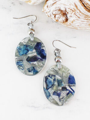 UJ6425 OVAL SHIMMERING RESIN EARRINGS